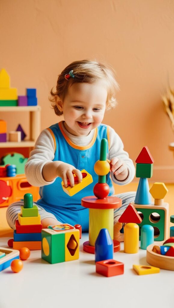 Criança de 3-5 anos brincando com brinquedos educativos